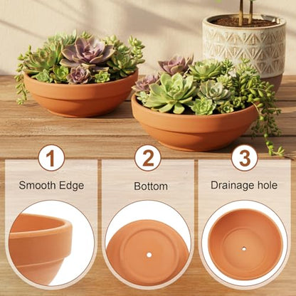 Laerjin Terracotta Pots, 6.43 Inch Shallow Pots with Drainage Hole, 6 Pack - size: 6.43 inch