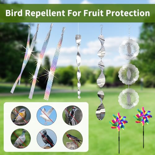 15Pack Bird Deterrents for Outside Patio - Bird Repellent Devices Outdoor with Pinwheels, Reflective Spinners & Tape, Bird Reflectors to Keep Birds Away, Woodpecker Deterrent for House Yard Garden