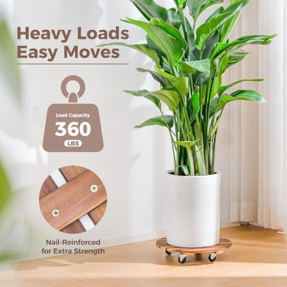 Bamworld Plant Caddy 14 Inch Wood Dolly with Wheels 2 Pack - size: 14inch-Round-2 pack