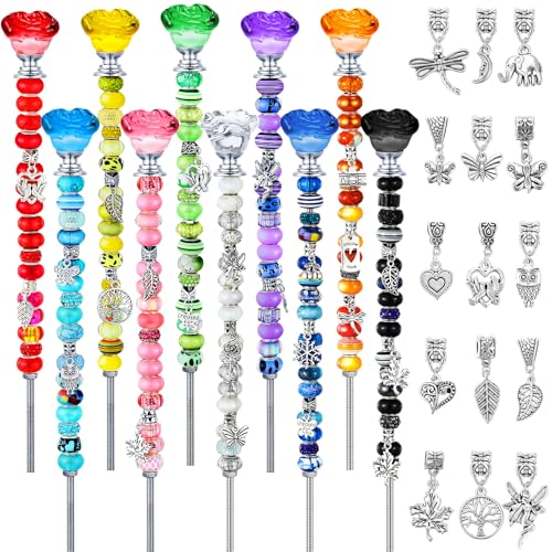 Lineshading 10 Sets Beaded Garden Stakes Kit,Rose Garden Stakes Accessories (Bright Color) - color: Bright Color