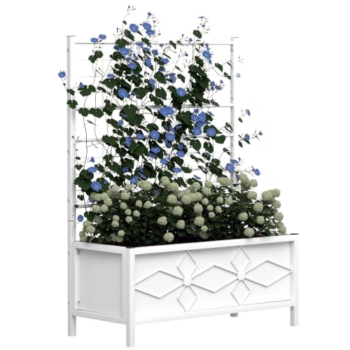 Outsunny Planter Box with Trellis, 35.4 x 15.7 x 47.2 inch, White - color: White