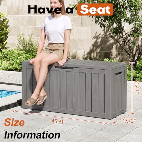 Outdoor Deck Storage Castored Box,Waterproof,Grey,85 Gallon - color: Striped Gray, style: 85 Gallon