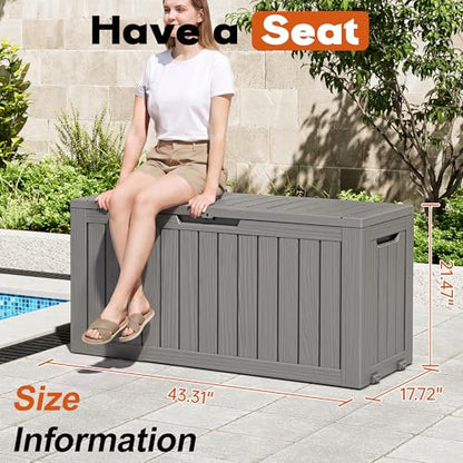 Outdoor Deck Storage Castored Box,Waterproof,Grey,85 Gallon - color: Striped Gray, style: 85 Gallon