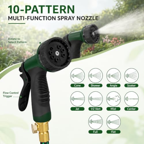 Black Non Expandable Garden Hose 50ft with 10 Function Nozzle, Lightweight 50 ft Water Hose for Yard, Lawn, Camping - color: Blcak, size: 50FT