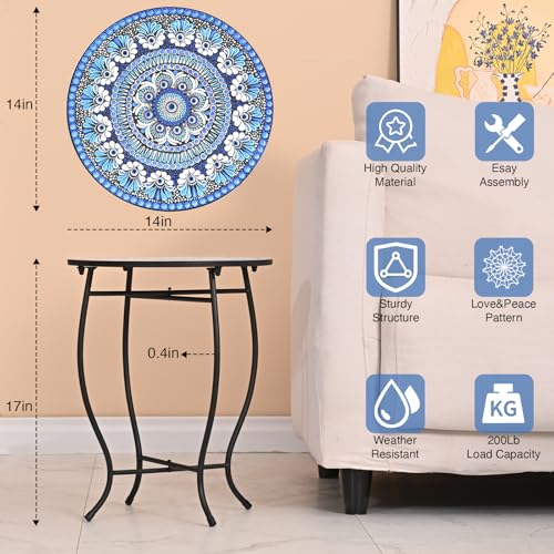 Round Side Table, 17“ H Easy Assembly Weather Resistant Metal Accent Table - color: Blue