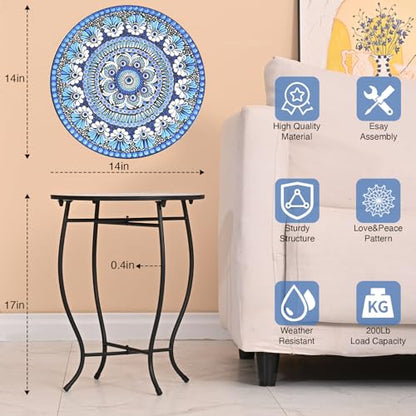 Round Side Table, 17“ H Easy Assembly Weather Resistant Metal Accent Table - color: Blue
