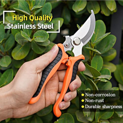 2Pack Garden Pruning Shears, Stainless Steel Pruning Shears, Handheld Pruners Set for Gardening, Garden Tools for Flowers Fruit Trees