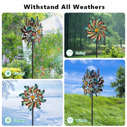 Stargarden Wind Spinners Outdoor, 13.2" Dia Metal Wind Spinner - color: Green Brown-13.2”