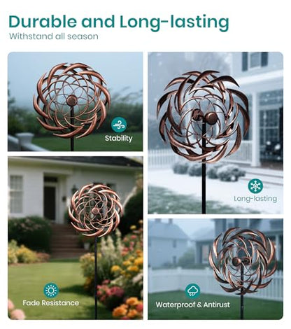 63" Copper Wind Spinners Metal Bronze Antique Clockwork Garden Yard - color: Sundial
