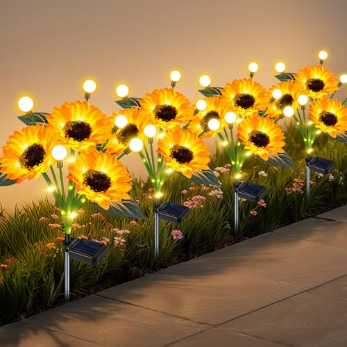 Solar Lights Outdoor Garden Decor 4 Pack Sunflower Firefly Solar Flowers - size: sunflowers with firefly
