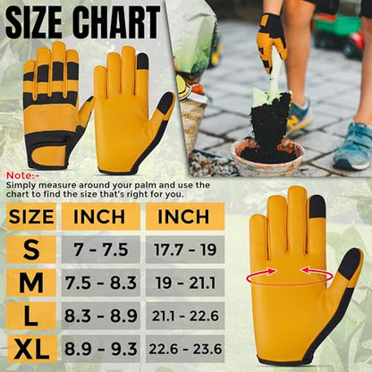 HADIZ Leather Gardening & Working Gloves Men & Women Rose Pruning Breathable Thorn Proof & Garden Tweezer Set - size: Medium