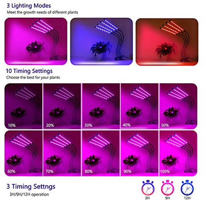 Felibeaco LED Plant Grow Lights for Indoor Plants Full Spectrum with Timer - style: Clip