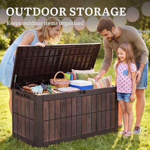 YITAHOME 134 Gallon Large Deck Box - color: Dark Brown & Wood-Grain Brown, size: 134 Gallon