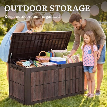 YITAHOME 134 Gallon Large Deck Box - color: Dark Brown & Wood-Grain Brown, size: 134 Gallon