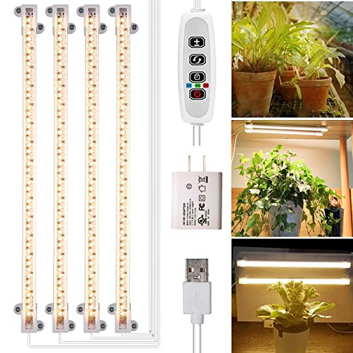 Grow Light Strips, Plant Lights for Indoor Plants Full Spectrum Growing Lamp with Auto On & Off Timer,3/6/12H Timer, 192 LEDs/ 10 Dimmable Levels Sunlike for Seedings Hydroponics - color: 4 Strips