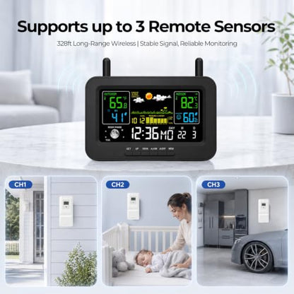 eMylo Wireless Weather Station with Remote Sensor Color Display Thermometer