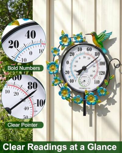 Outdoor Thermometer Waterproof Hummingbird Outside Thermometer Hygrometer