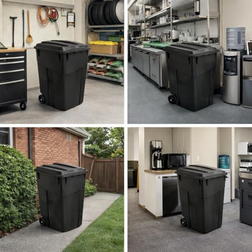 45 Gallon Heavy Duty Trash Can with Wheels and Lid, Outdoor Garbage Can Rolling Waste Bin, Large Plastic Trash Container for Backyard, Garage, Patio, Indoor & Outdoor Use