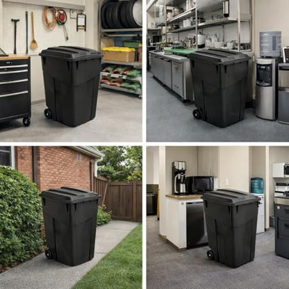 45 Gallon Heavy Duty Trash Can with Wheels and Lid, Outdoor Garbage Can Rolling Waste Bin, Large Plastic Trash Container for Backyard, Garage, Patio, Indoor & Outdoor Use