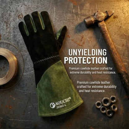Welding Gloves for Men, Fireproof and Heat Resistant Green-XL - color: Black-green, size: X-Large