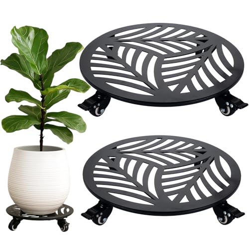 2 Packs Extra-large Metal Plant Caddy with Wheels 17 inches Heavy-Duty Iron Rolling Plant Stand with Casters Indoor Outdoor Wheeled Plant Roller Base Pot Movers Plant Dolly Coaster Trolley Black - size: 17"