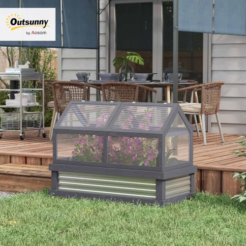 Outsunny Raised Garden Bed, Polycarbonate Mini Greenhouse, Gray - color: Gray