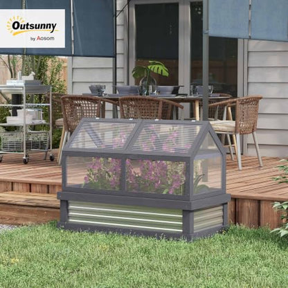 Outsunny Raised Garden Bed, Polycarbonate Mini Greenhouse, Gray - color: Gray