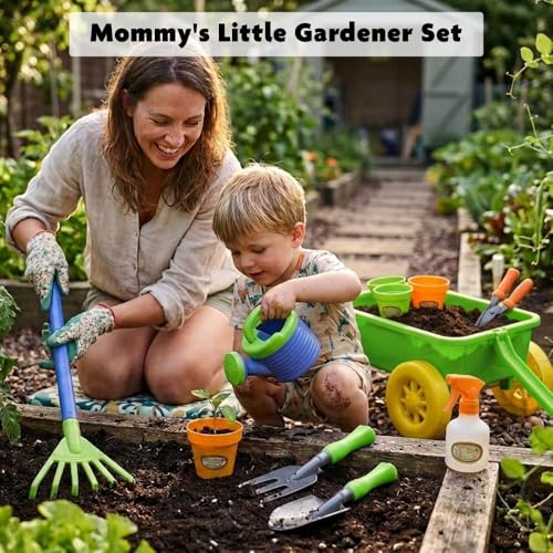Dimple Green Garden Wagon & Tools Toy Set, 15 Pc Kids Gardening Play Set - color: Green