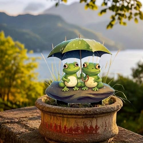 Frog Decorative Garden Stakes - 2D Frog Lawn Ornaments, Gifts for Outdoor Yard, Pathway & Landscape Patio - color: Twin Frogs