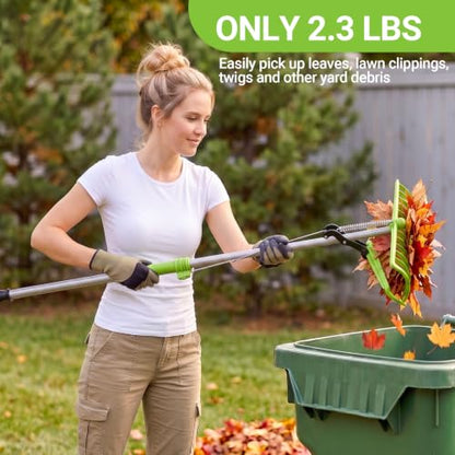 2 in 1 Leaf Rake Grabber, Lightweight Long Handle Adjustable Lawn Tool