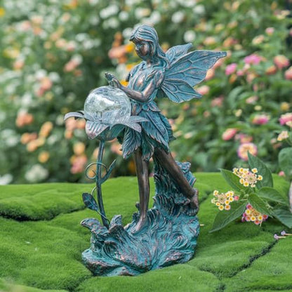 TERESA'S COLLECTIONS Fairy Garden Solar Light Resin Bronze Large Statue 11"