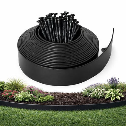 Gardzen 60-Foot x 3-Inch Landscape Edging Garden Border with 60 Spikes - color: Black, size: 3IN-60FT