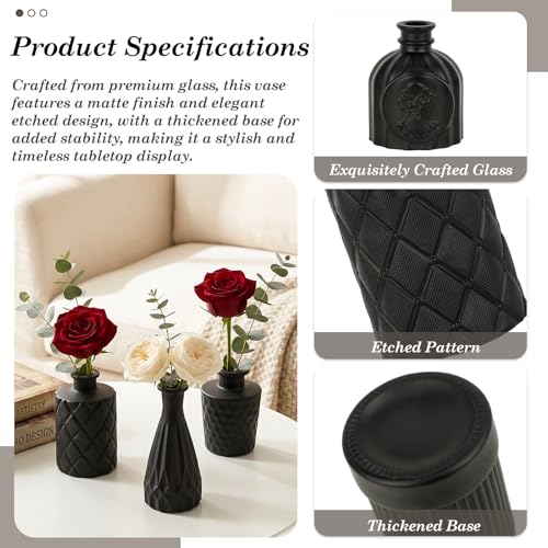 TBWIND 24PCS Black Glass Bud Vases Set - color: Black-24pcs, size: 24Pcs