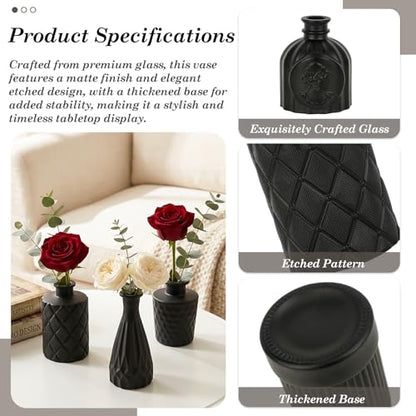 TBWIND 24PCS Black Glass Bud Vases Set - color: Black-24pcs, size: 24Pcs