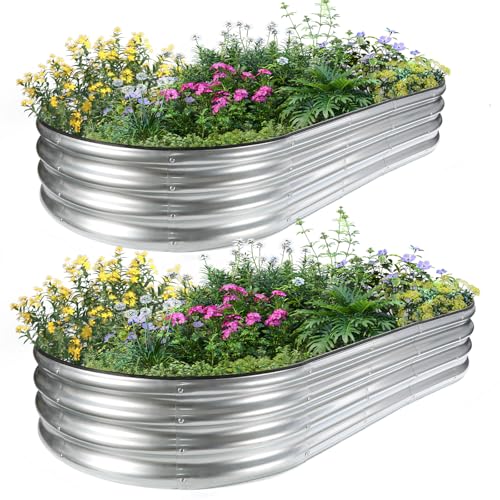 JERIA 2 Pcs 6×3×1ft Oval Raised Garden Bed,Galvanized Raised Garden Bed Kit Outdoor Metal Gardening Planter Box for Vegetable, Fruits, Flower，Herbs - size: 6×3×1ft(2pcs)