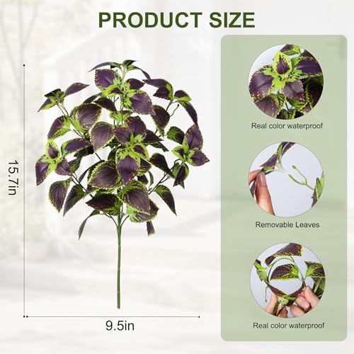 HyeFlora Artificial Coleus Plants Outdoor 5 Pcs (Brown) - color: Green