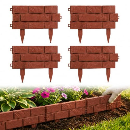 Interlocking Border Edging - Stone -Imitation Plastic Garden Fence, 4PC Landscape - for Garden, NO DIG,Lawn, and Landscape Edging,Flowerbeds, Yard, Sideway