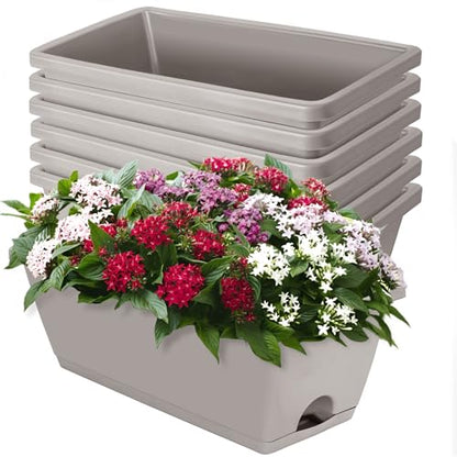 LOCONHA 7 Pack Window Box Planter, Plastic Vegetable Flower Planters Boxes - color: French Grey