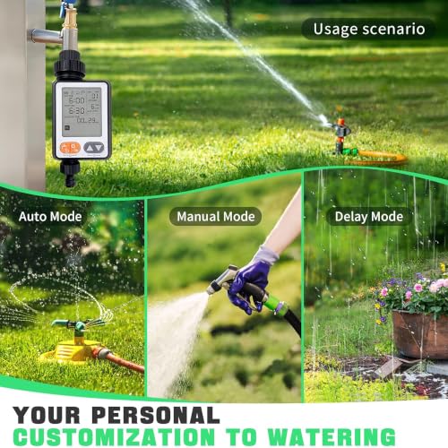 Programmable Water Timer for Garden Hose,10 Independent Watering Programs,Digital Sprinkler Timer with Rain Delay,Large LCD Display,Suitable for lawns, courtyards,and Vegetable Gardens