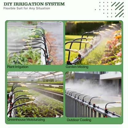 A ANLEOLIFE 50FT Drip Irrigation Kit for Patio, Potted Plants, 360° Bendable Copper Nozzles, Quick-Connect 1/4" Tubing for Container Gardens, Micro Drip with Adjustable Water Flow (Timer Not Included) - style: 50FT Drip Kit