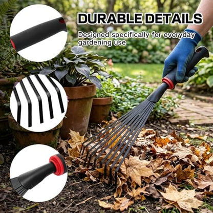 Small Leaf Rake Gardening,Mini Hand Rake Clean Flower Beds Fallen Leaves - color: Black