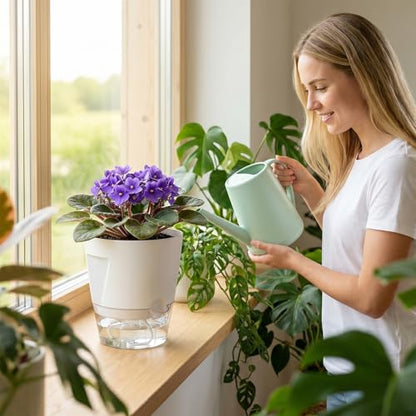 Hayder 5/6/7 Inch Self Watering Pots for Indoor Outdoor Plants 6 Pack - color: White