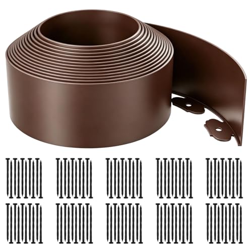 Garden Edging Border, 4In x 66 FT Landscape Edging with 100 Spikes, Brown - size: 4 Inch x 66ft-Brown