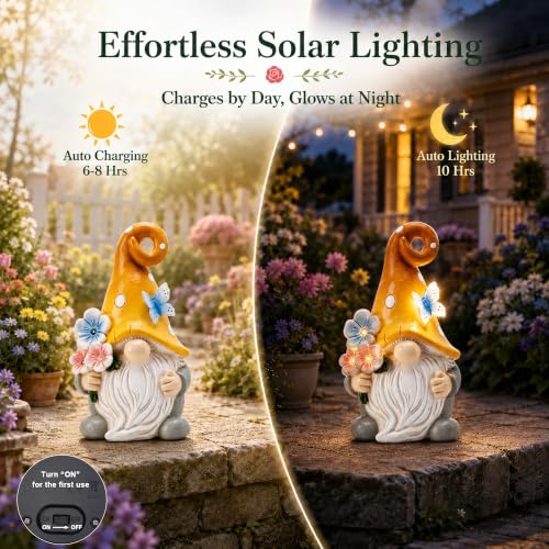 Solar Garden Gnome Statue: Outdoor Figurine with Flower Light - color: Flower Gnome