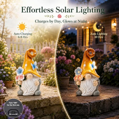 Solar Garden Gnome Statue: Outdoor Figurine with Flower Light - color: Flower Gnome
