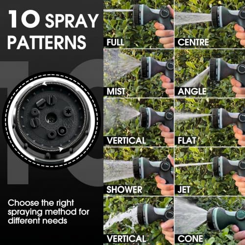 Garden Hose Nozzles,Hose Spray Nozzle with Adjustable 10 Watering Patterns - color: Black