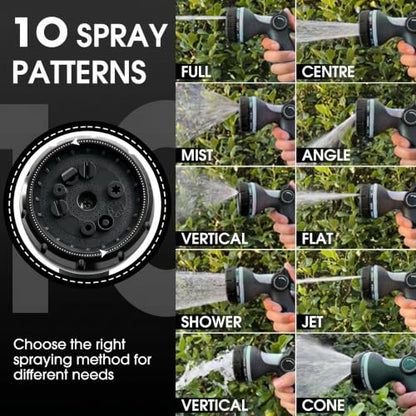 Garden Hose Nozzles,Hose Spray Nozzle with Adjustable 10 Watering Patterns - color: Black