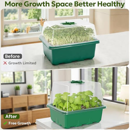 MIXC 6 Pack Seed Starter Kit with Grow Light, Vented Humidity Dome, Green - color: Green, size: 12 Cells With Light-6 Packs