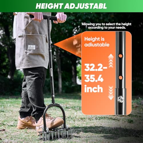 Saker Manual Lawn Aerator Tool with 15 Iron Spikes Black - color: Black