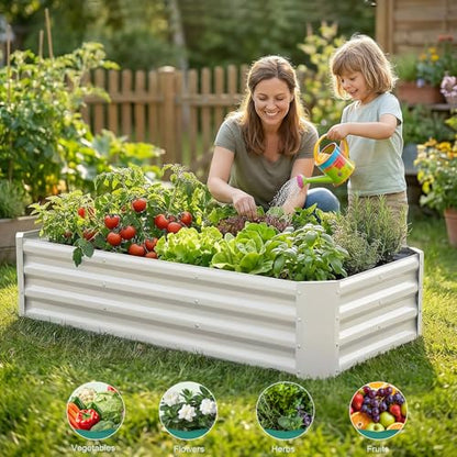 Galvanized Steel Raised Garden Bed, 4x2x1ft, White - color: White, size: 4×2×1 ft (1 Pack)